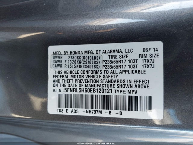 Honda Odyssey Ex-l 2014 5FNRL5H60EB120121 Image 9