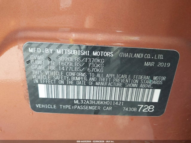 2019 MITSUBISHI MIRAGE ML32A3HJ6KH011421 Photo 8