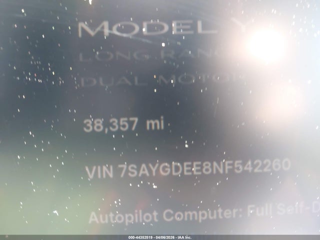 7SAYGDEE8NF542260 Tesla Model Y Long Range Dual Motor All-wheel Drive