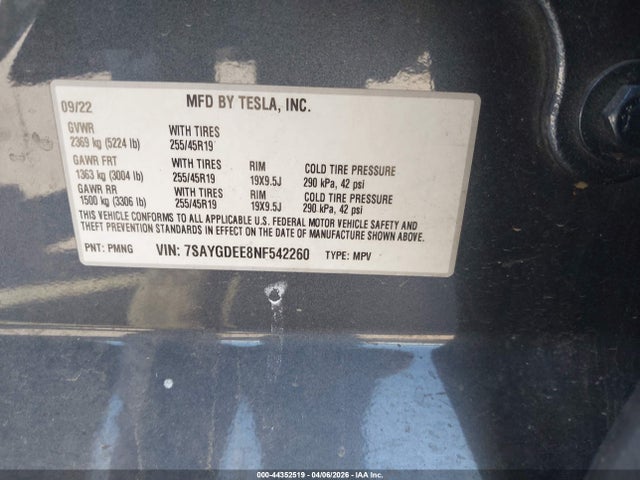 7SAYGDEE8NF542260 Tesla Model Y Long Range Dual Motor All-wheel Drive