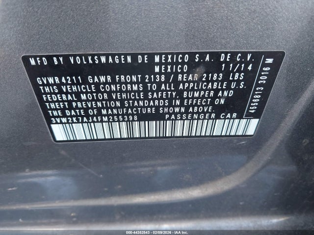 3VW2K7AJ4FM255398 Volkswagen Jetta 2.0l S
