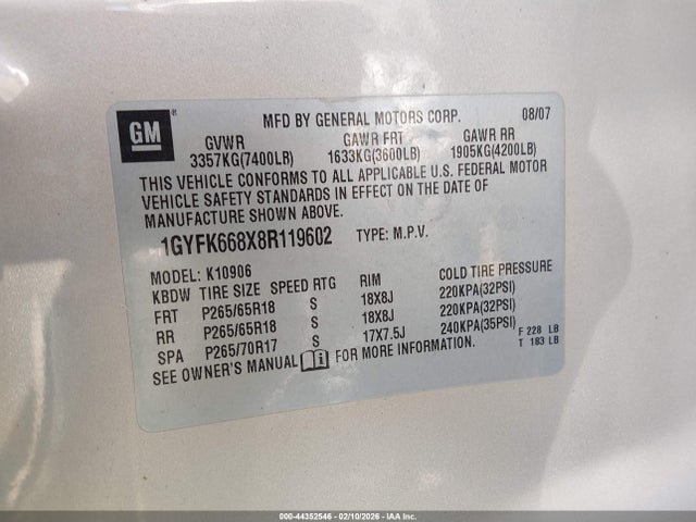 2008 CADILLAC ESCALADE ESV 1GYFK668X8R119602 Photo 8