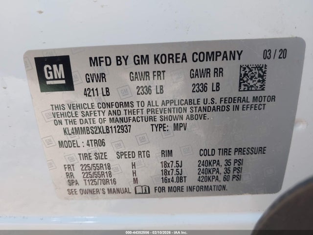 Продажа на аукционе авто 2020 Buick Encore Gx Fwd Preferred, vin: KL4MMBS2XLB112937, номер лота: 44352556