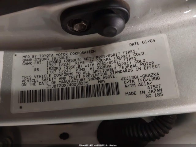 2004 LEXUS GX 470 JTJBT20X740039275 Photo 8