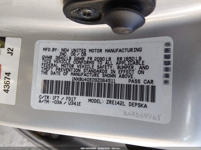2009 TOYOTA COROLLA 1NXBU40E09Z064511 Photo 8