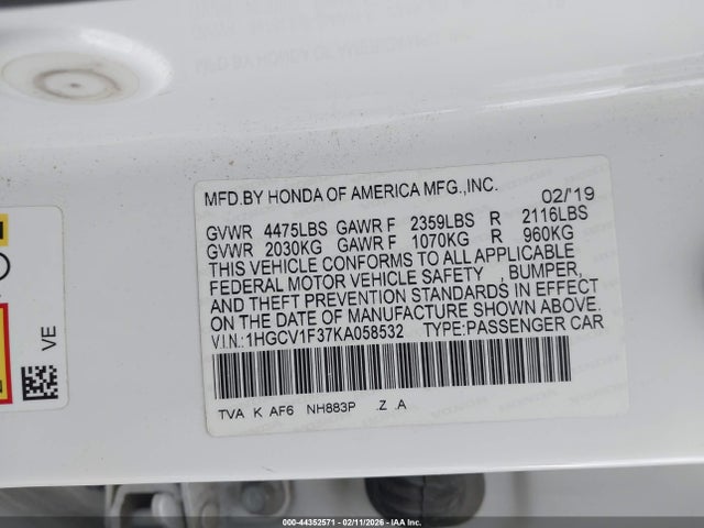 2019 HONDA ACCORD 1HGCV1F37KA058532 Photo 8