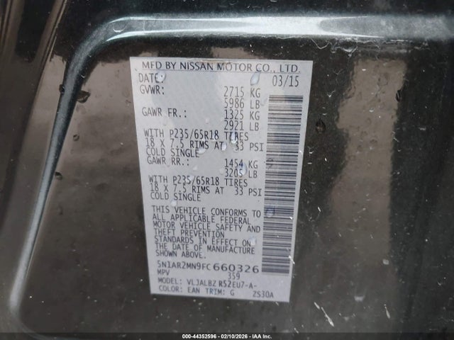 Aukcja sprzedaży 2015 Nissan Pathfinder S, vin: 5N1AR2MN9FC660326, numer aukcji: 44352596