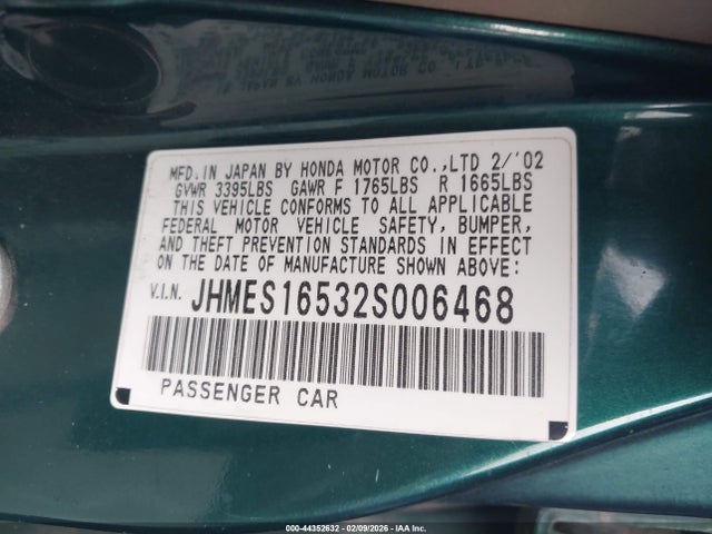 2002 HONDA CIVIC JHMES16532S006468 Photo 8