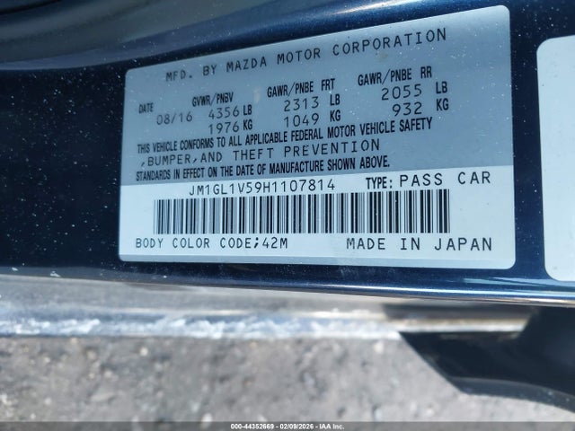 Aukcja sprzedaży 2017 Mazda Mazda6 Touring, vin: JM1GL1V59H1107814, numer aukcji: 44352669
