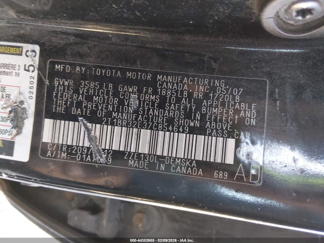 2007 TOYOTA COROLLA 2T1BR32E37C854649 Photo 8