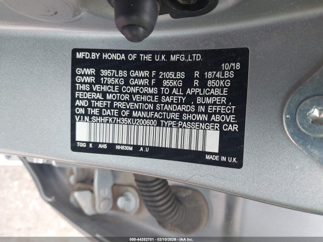 Продажа на аукционе авто 2019 Honda Civic Lx, vin: SHHFK7H35KU200600, номер лота: 44352701