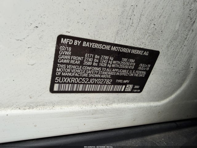 2018 Bmw X5 Xdrive35i მანქანა იყიდება აუქციონზე, vin: 5UXKR0C52J0Y02782, აუქციონის ნომერი: 44352733