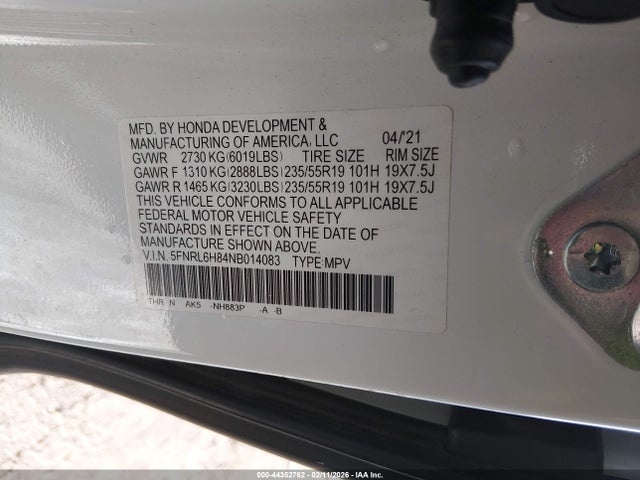 5FNRL6H84NB014083 Honda Odyssey Touring