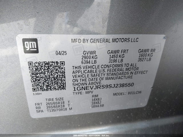 1GNEVJRS9SJ238550 Chevrolet Traverse Awd Z71
