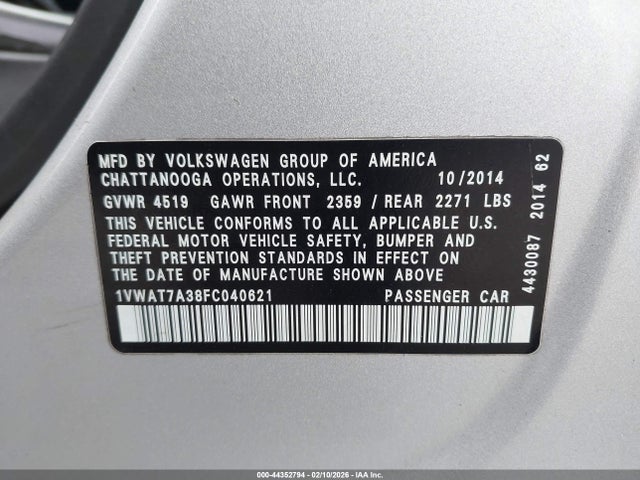 2015 VOLKSWAGEN PASSAT 1VWAT7A38FC040621 Photo 8