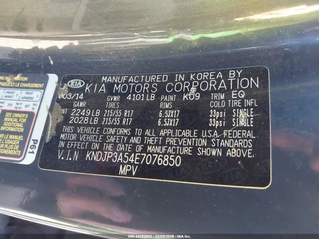 KIA SOUL + 2014 KNDJP3A54E7076850 Image 9