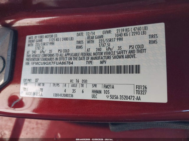 1FMCU9GX7FUA86784 Ford ESCAPE SE