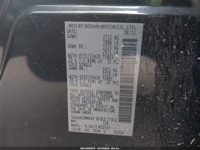 5N1AR2MMXFC692791 Nissan Pathfinder Platinum