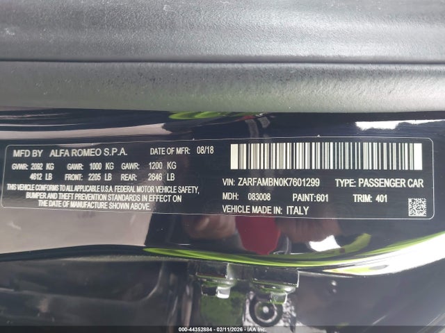 2019 ALFA ROMEO GIULIA ZARFAMBN0K7601299 Photo 8