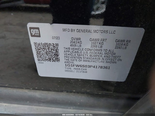 1G1FW6S03P4178361 Chevrolet Bolt Ev Fwd 1lt