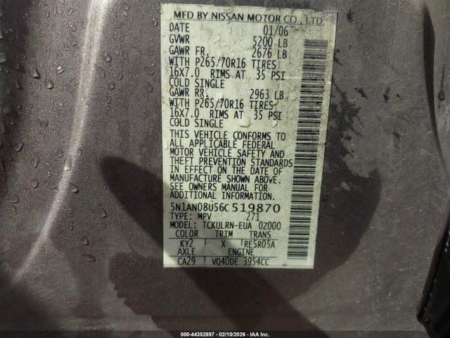 2006 NISSAN XTERRA 5N1AN08U56C519870 Photo 8