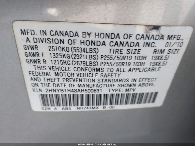 2010 ACURA ZDX 2HNYB1H48AH500831 Photo 8