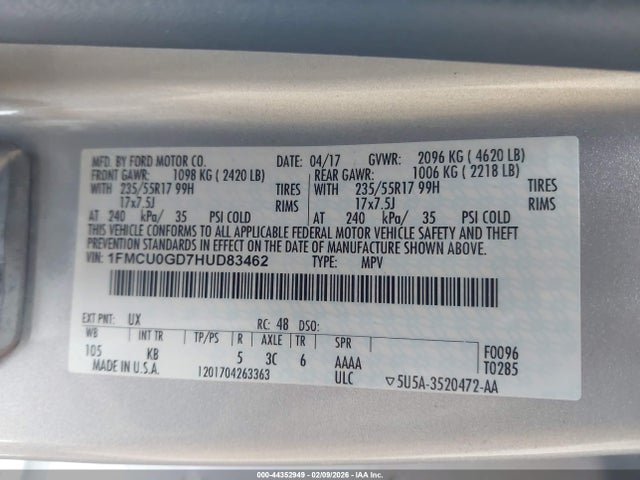 Aukcja sprzedaży 2017 Ford Escape Se, vin: 1FMCU0GD7HUD83462, numer aukcji: 44352949