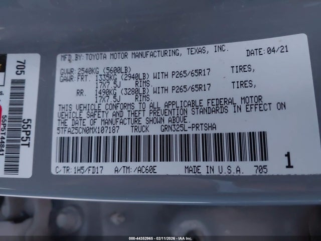 5TFAZ5CN0MX107187 Toyota Tacoma Trd Sport