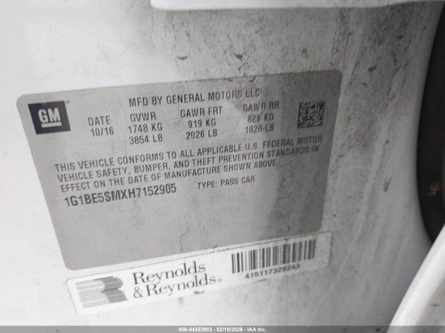 1G1BE5SMXH7152905 Chevrolet Cruze Lt Auto
