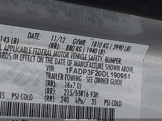 2013 FORD FOCUS 1FADP3F20DL190951 Photo 8