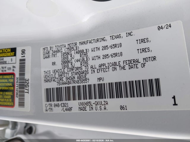 7SVAAABA7RX038557 Toyota Sequoia Trd Pro