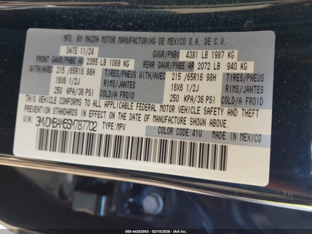 44353083 :رقم المزاد ، 3MVDMBAM6SM787702 vin ، 2025 Mazda Cx-30 2.5 S مزاد بيع