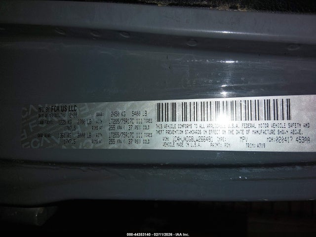 44353140 :رقم المزاد ، 1C4HJXDG8LW266481 vin ، 2020 Jeep Wrangler Unlimited Willys Sport 4x4 مزاد بيع