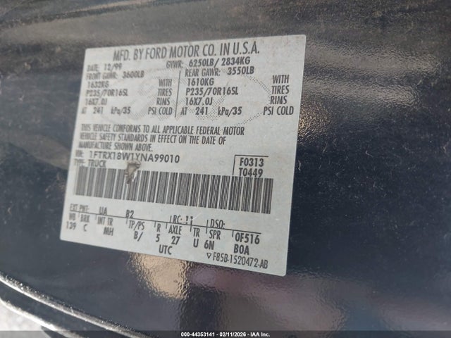 Aukcja sprzedaży 2000 Ford F-150 Lariat/work Series/xl/xlt, vin: 1FTRX18W1YNA99010, numer aukcji: 44353141