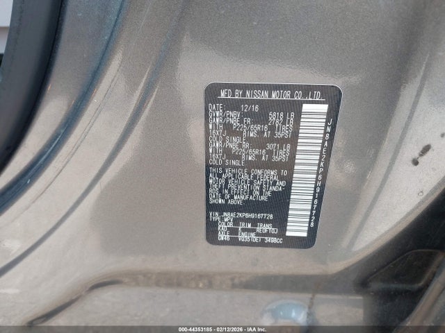 JN8AE2KP6H9167728 Nissan Quest Sv