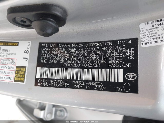 JTDKN3DU1F0432081 Toyota Prius Two