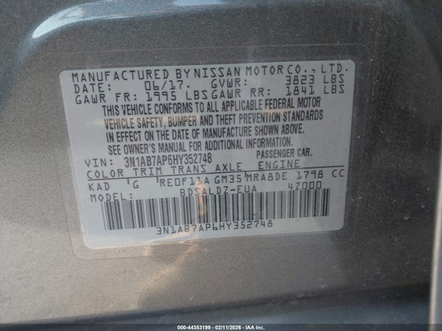 3N1AB7AP6HY352748 Nissan SENTRA SV
