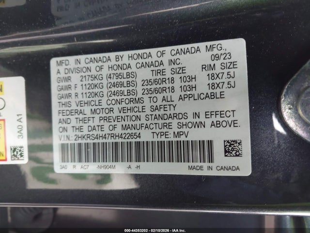 2HKRS4H47RH422654 Honda Cr-v Ex Awd