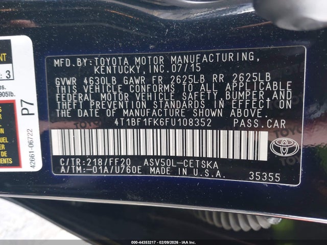 Toyota CAMRY SE 2015 4T1BF1FK6FU108352 Image 9
