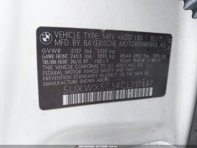 2012 Bmw X3 Xdrive28i მანქანა იყიდება აუქციონზე, vin: 5UXWX5C54CL717447, აუქციონის ნომერი: 44353266