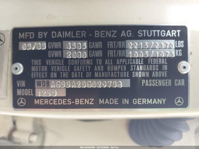 1983 MERCEDES-BENZ 300 WDBAB33A2DB029738 Photo 8