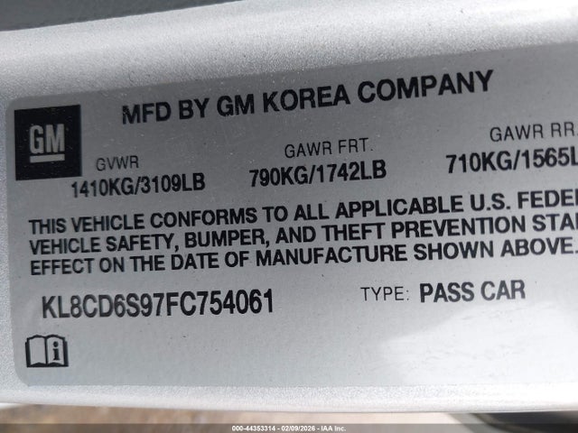 KL8CD6S97FC754061 Chevrolet Spark 1lt Cvt