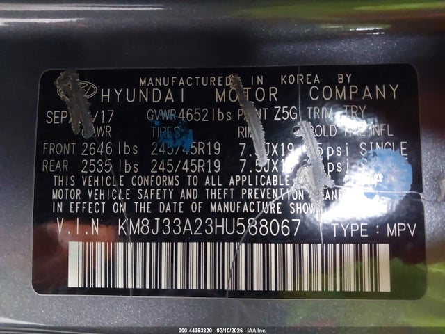 KM8J33A23HU588067 Hyundai Tucson Eco/limited/night/sport/value
