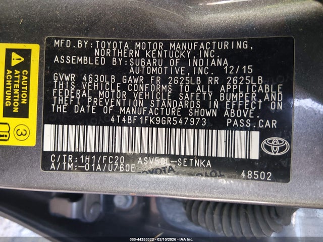 Toyota CAMRY LE 2016 4T4BF1FK9GR547973 Image 9