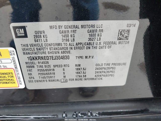 1GKKRNED7EJ304830 GMC Acadia Sle-1