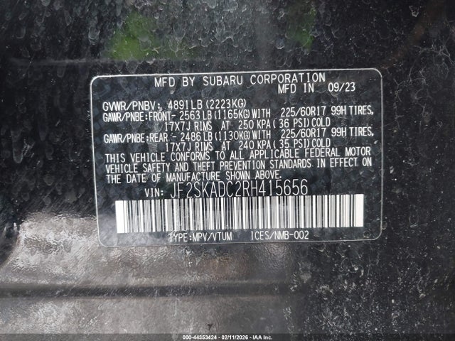 2024 Subaru Forester Premium მანქანა იყიდება აუქციონზე, vin: JF2SKADC2RH415656, აუქციონის ნომერი: 44353424