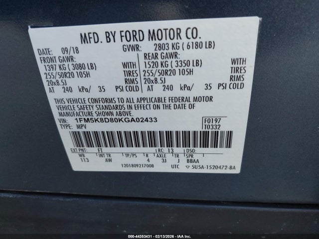 2019 FORD EXPLORER 1FM5K8D80KGA02433 Photo 8
