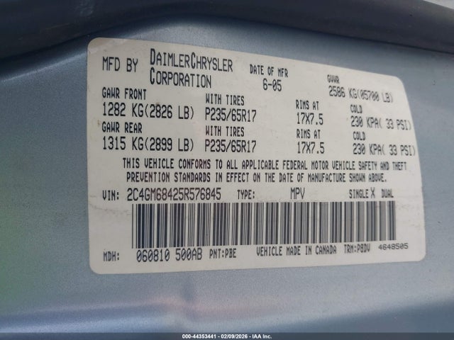 Aukcja sprzedaży 2005 Chrysler Pacifica Touring, vin: 2C4GM68425R576845, numer aukcji: 44353441