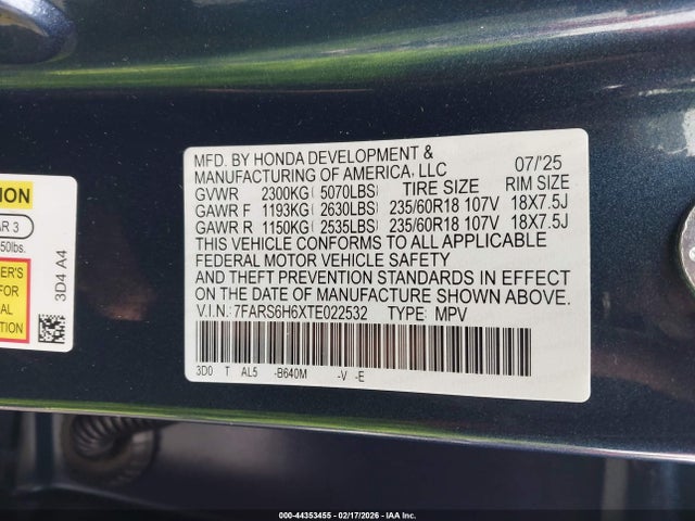 44353455 :رقم المزاد ، 7FARS6H6XTE022532 vin ، 2026 Honda Cr-v Hybrid Awd Trailsport مزاد بيع
