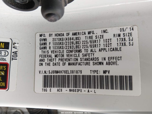 Honda Cr-v Ex-l 2014 5J6RM4H76EL081879 Image 9